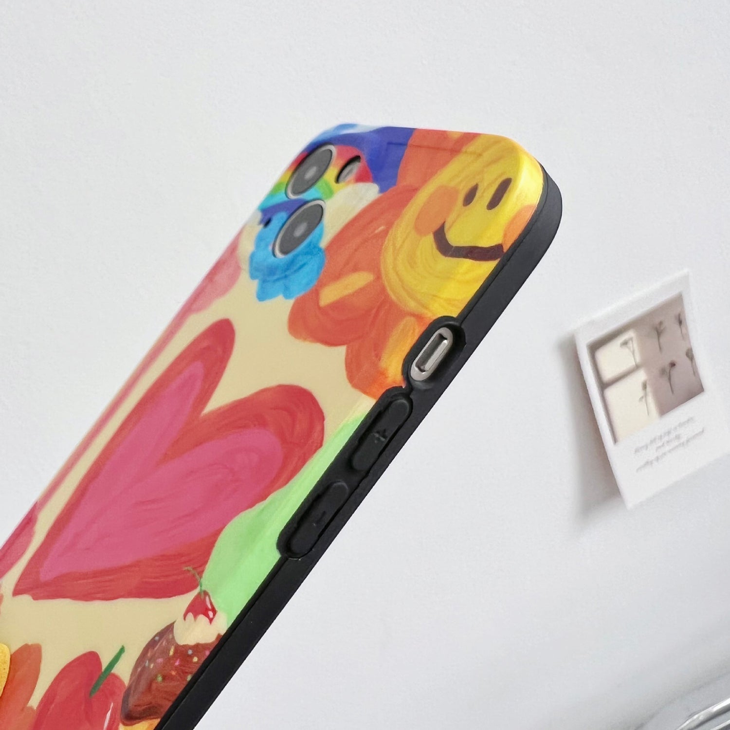 Uniqkart for iPhone 14 Plus Flexible TPU Phone Shell Heart Pattern Cover Case with Rainbow Decor, Leather Shoulder Strap Uniqkart for iPhone 14 Plus Flexible TPU Phone Shell Heart Pattern Cover Case with Rainbow Decor, Leather Shoulder Strap